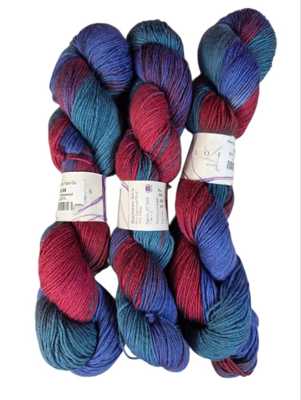 LORNA'S Laces SHEPHERD SOCK yarn Red Blue Ravenswood Lot of 3 80% Superwash Wool